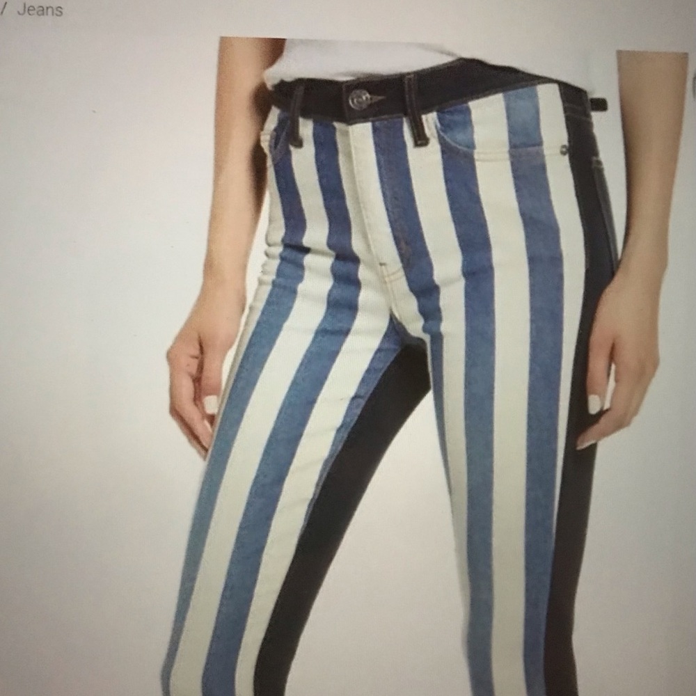 Current Elliott High Waist Ankle Crop Lux Stripes Size 28